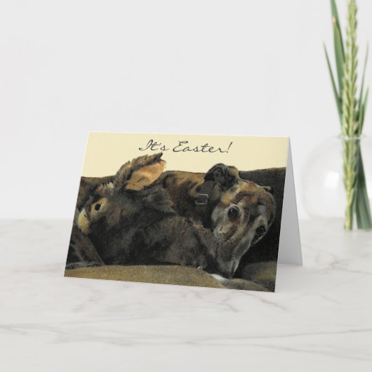 Carte de Pâques Brindle Greyhound & Bunny (Devant)