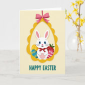 Carte de Pâques Bunny Happy (Fleur jaune)
