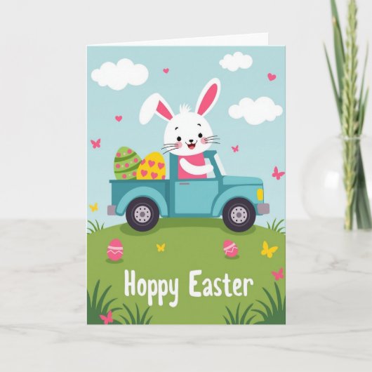 Carte de Pâques camion lapin joyeux (Devant)