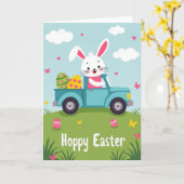 Carte de Pâques camion lapin joyeux (Fleur jaune)