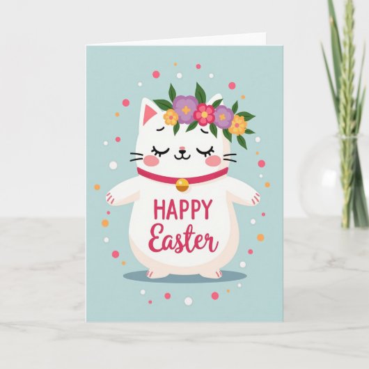 Carte de Pâques Chat à pois (Devant)