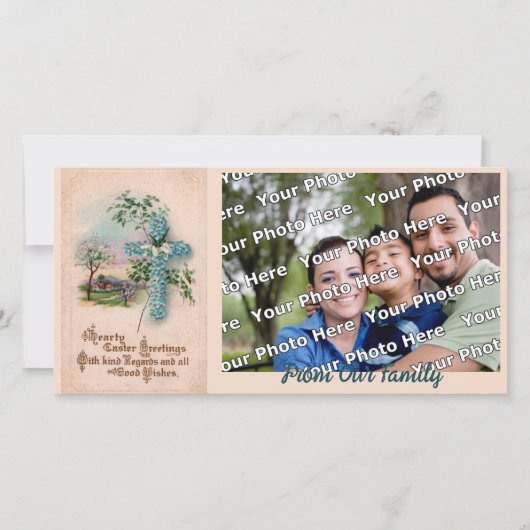 Carte de Pâques chrétienne avec croix de fleurs bl (Devant)
