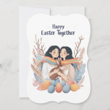 Carte de Pâques : Couple lesbien avec lapin