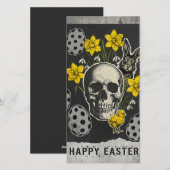Carte de Pâques crâne joyeuse avec jonquilles, lap (Devant / Derrière)