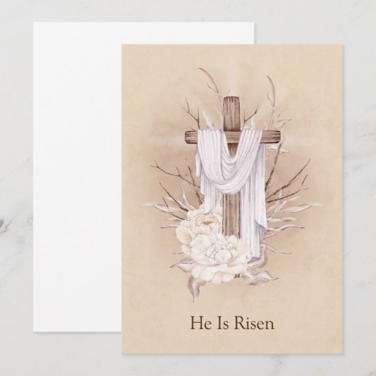 Carte de Pâques. Croix florale. Il est ressuscité (Devant / Derrière)