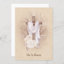Carte de Pâques. Croix florale. Il est ressuscité