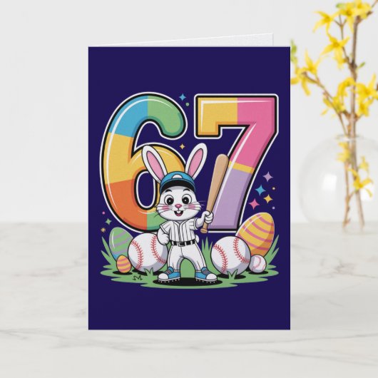 Carte de Pâques de baseball de lapin Six Seven (Fleur jaune)
