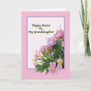 Carte de Pâques de la petite-fille avec des fleurs