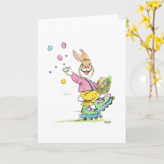 Carte de Pâques de lapin à rollers (Fleur jaune)