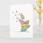 Carte de Pâques de lapin au roller (Fleur jaune)