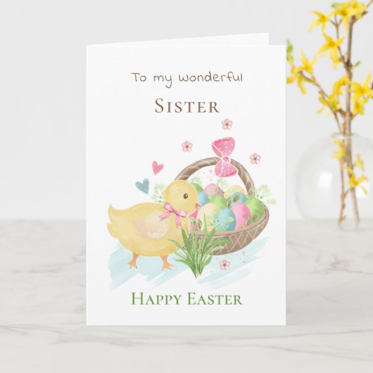 Carte de Pâques de sœur avec œufs et poussins colo (Fleur jaune)