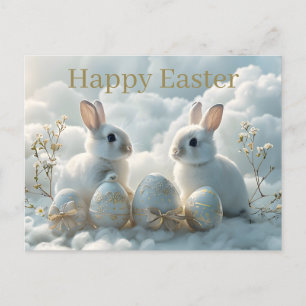 Carte de Pâques Deux Lapins & Œufs de Pâques Ornés