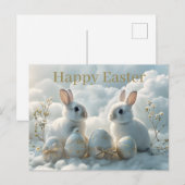 Carte de Pâques Deux Lapins & Œufs de Pâques Ornés (Devant / Derrière)