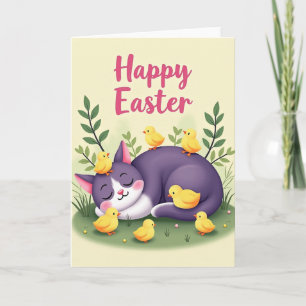 Carte de Pâques du chat de Spring endormi