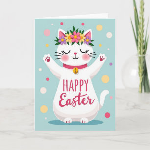 Carte de Pâques Félicitations Chat Floral
