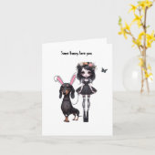 Carte de Pâques Fille Gothique avec Dackel (Fleur jaune)