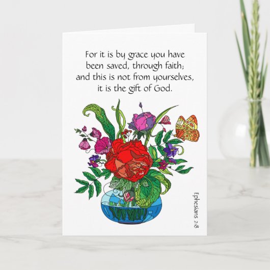 Carte de Pâques, Fleurs Peintes, Verset d'Éphésien (Devant)