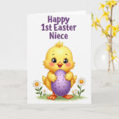 Carte de Pâques Fluffy Chick Springtime Egg (Fleur jaune)