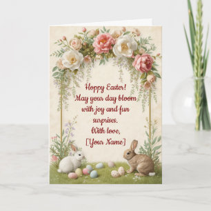 Carte de Pâques Hoppy - Lapins Couronne de Fleurs