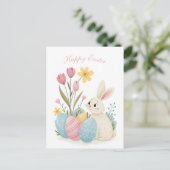 Carte de Pâques Illustration lapin et oeuf (Debout devant)