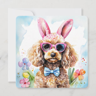 Carte de Pâques Joyeuse Chien Caniche Lapin Aquare