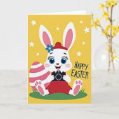 Carte de Pâques Joyeuse Lapin (Fleur jaune)