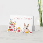 Carte de Pâques Joyeuse Lapin Mignon & Fleurs Sauv (Devant)