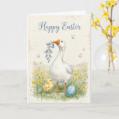 Carte de Pâques Joyeuse Oie | Poussin & Jacinthes (Fleur jaune)