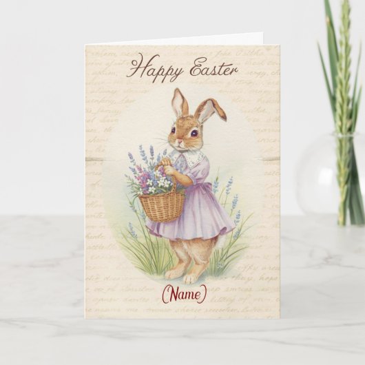 Carte de Pâques Joyeuses - Lapin avec Panier de La (Devant)