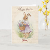Carte de Pâques Joyeuses - Lapin avec Panier de La (Fleur jaune)