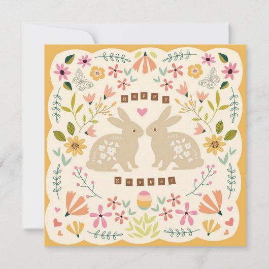 Carte de Pâques Joyeuses Lapin Floral – Lapin de P (Devant)