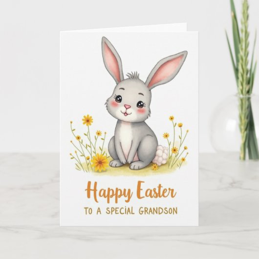 Carte de Pâques Joyeuses Petit-Fils Lapin Mignon (Devant)