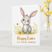 Carte de Pâques Joyeuses Petit-Fils Lapin Mignon (Fleur jaune)