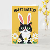 Carte de Pâques Kitty Printemps Heureux (Fleur jaune)