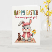 Carte de Pâques Lapin à Carreaux (Fleur jaune)