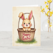 Carte de Pâques Lapin dans un Panier (Fleur jaune)