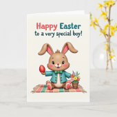 Carte de Pâques Lapin de Pâques rayé (Fleur jaune)