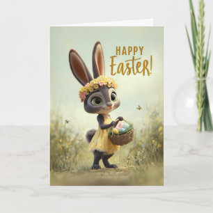 Carte de Pâques Lapin de Printemps en Robe Jaune