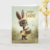 Carte de Pâques Lapin de Printemps en Robe Jaune (Fleur jaune)