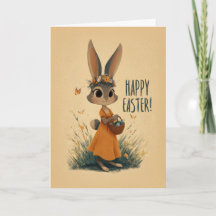 Carte de Pâques Lapin de Style Vintage en Robe Ora