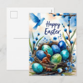Carte de Pâques Lapin Nid Aquarelle Joyeuse (Devant / Derrière)