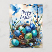Carte de Pâques Lapin Nid Aquarelle Joyeuse (Devant)