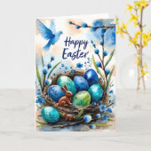Carte de Pâques Lapin Nid Aquarelle Joyeuse (Fleur jaune)