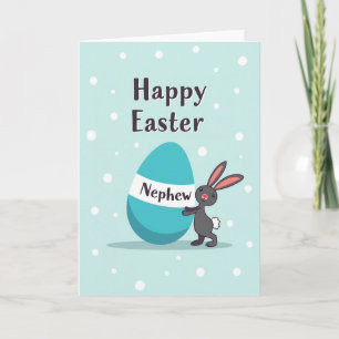 Carte de Pâques Lapin Œuf Bleu Vert Clair Neveu