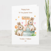 Carte de Pâques Lapin pour petits jumeaux garçons (Devant)