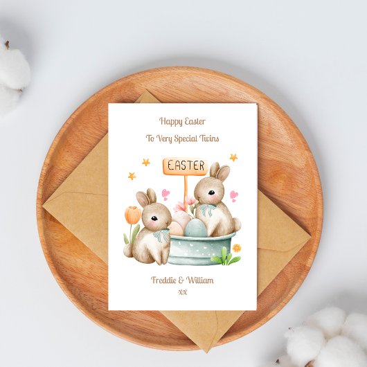 Carte de Pâques Lapin pour petits jumeaux garçons
