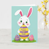 Carte de Pâques Lapin rayé (Fleur jaune)