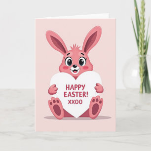 Carte de Pâques Lapin Rose au Coeur