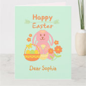 Carte de Pâques Lapin Rose et Fleurs (Devant)
