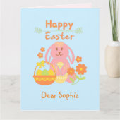 Carte de Pâques Lapin Rose et Fleurs Joyeuses (Devant)